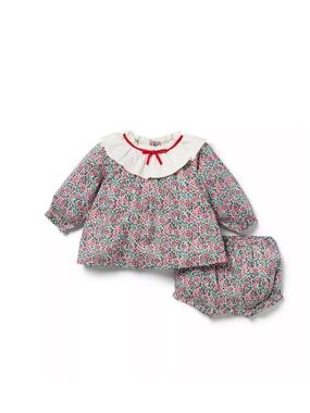 Janie and Jack Pink and Green Floral Two-Piece Dress Set with White Collar